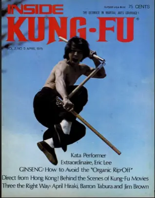 Inside Kung-Fu magazine cover featuring Eric Lee with a staff against a blue sky.